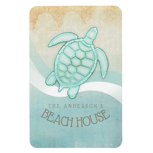 Beach House Nautical Turtle Aqua Blue ID623 Magnet (Vertikal)