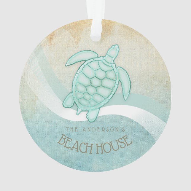 Beach House Nautical Turtle Aqua Blue ID623 Ornament (Rückseite)