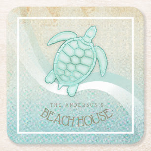 Beach House Nautical Turtle Aqua Blue ID623 Rechteckiger Pappuntersetzer