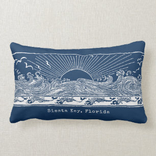 Beach House Navy Blue White Coastal Lendenkissen