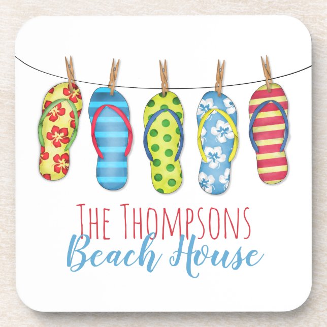 Beach House Niedliche Flip Flops Custom Getränkeuntersetzer (Vorderseite)