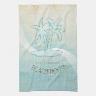 Beach House Palm Trees Aqua ID623 Geschirrtuch