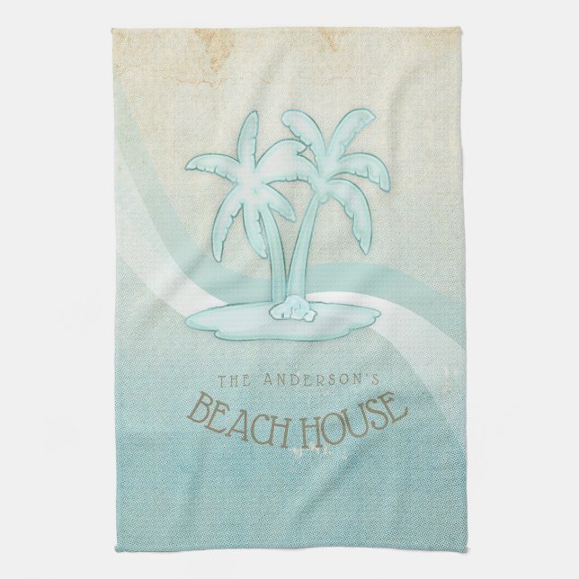 Beach House Palm Trees Aqua ID623 Geschirrtuch (Vertikal)