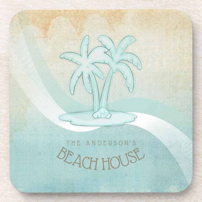 Beach House Palm Trees Aqua ID623 Getränkeuntersetzer (Vorderseite)