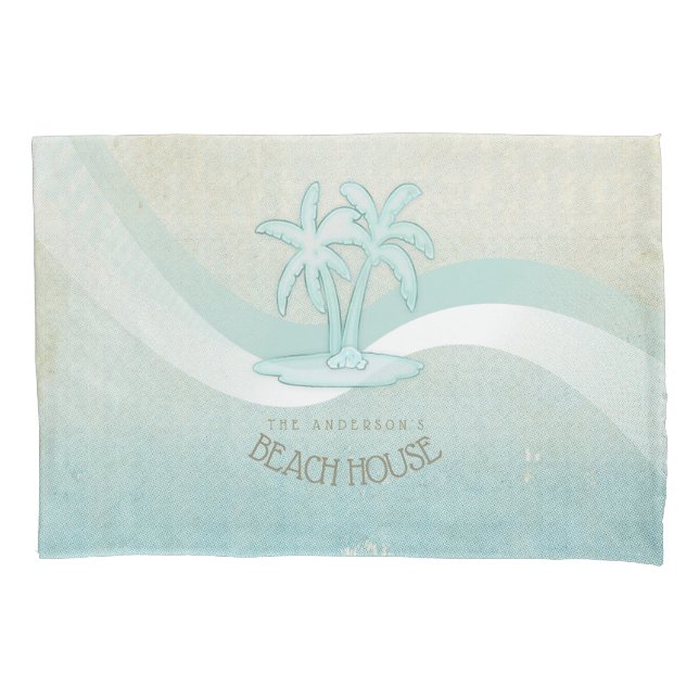 Beach House Palm Trees Aqua ID623 Kissenbezug (Vorderseite)