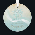 Beach House Palm Trees Aqua ID623 Ornament<br><div class="desc">Dieses Acryl-Ornament-Design in den sanften Farben Meer und Sand erlaubt es Ihnen, einfach Ihren eigenen Namen und Text mit der bereitgestellten Vorlage hinzuzufügen. Das einfache Palmenbild auf einem beängstigenden, wasserfarbenen Hintergrund wird durch einen Wellenakzent in Aqua und Weiß hervorgehoben. Wenn Sie nicht das Glück haben, ein Strandhaus oder eine Hütte...</div>