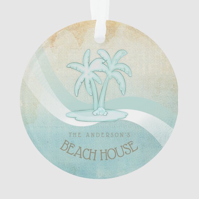 Beach House Palm Trees Aqua ID623 Ornament (Rückseite)