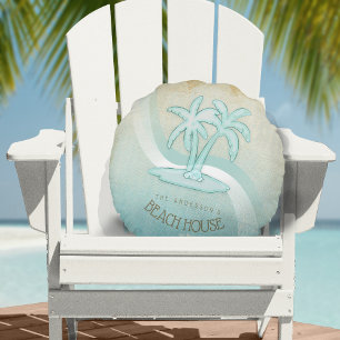 Beach House Palm Trees Aqua ID623 Rundes Kissen
