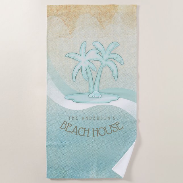Beach House Palm Trees Aqua ID623 Strandtuch (Vorderseite)