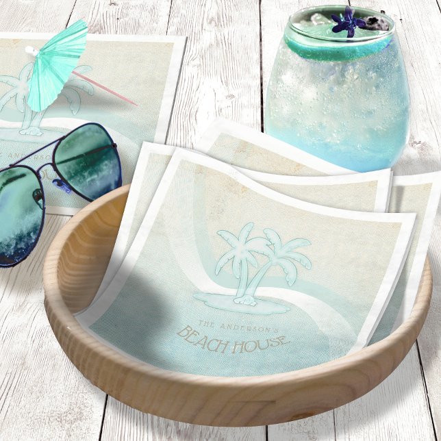 Beach House Palm Trees Silhouette Aqua Blue ID623 Serviette (Von Creator hochgeladen)