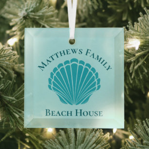 Beach House Personalisiert Keepake Blue Seashell Ornament Aus Glas