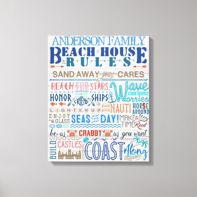 Beach House Regeln Personalisierte Hütte Leinwanddruck (Vorderseite)
