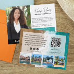 Beach House Rental Property Manager QR Code Foto Postkarte<br><div class="desc">Personalisieren Sie Ihre eigenen Visitenkarten für Ihre Immobilien-Verwaltung, Ferienvermietungen, Apartments-Buchungsservice und vieles mehr! Alle Fotos können durch eigene hochgeladene Bilder ersetzt werden, inklusive persönlichem Agent Foto sowie Beispiel-Eigenschaft-Fotos. Diese Vorlage enthält einen benutzerdefinierten QR-Code. Teilen, werben und verbinden Sie mit Ihren eigenen Marketing-Karten für personalisiertes Immobilienmanagement. Ideal für Airbnb- oder Vrbo-Gastgeber,...</div>