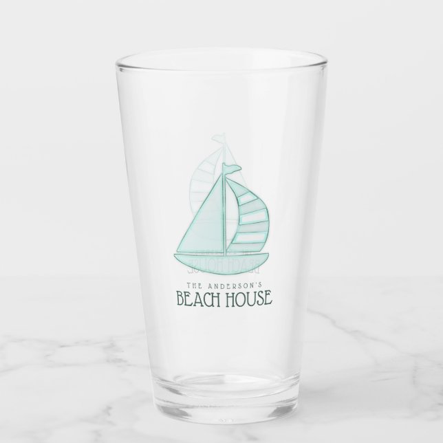 Beach House Sailboat Aqua Blue ID623 Glas (Vorderseite)