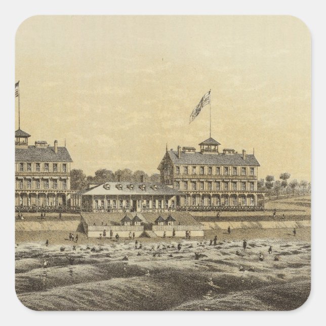 Beach House, Sea Girt, Monmouth Co, NJ Quadratischer Aufkleber (Vorderseite)