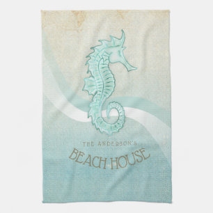 Beach House Seepferd Aqua Blue ID623 Geschirrtuch