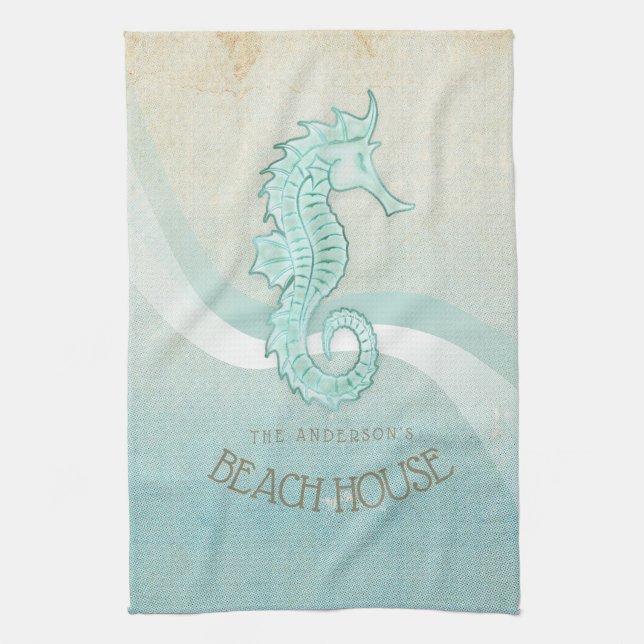 Beach House Seepferd Aqua Blue ID623 Geschirrtuch (Vertikal)
