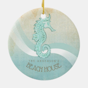 Beach House Seepferd Aqua Blue ID623 Keramik Ornament