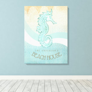 Beach House Seepferd Aqua Blue ID623 Leinwanddruck