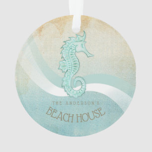Beach House Seepferd Aqua Blue ID623 Ornament