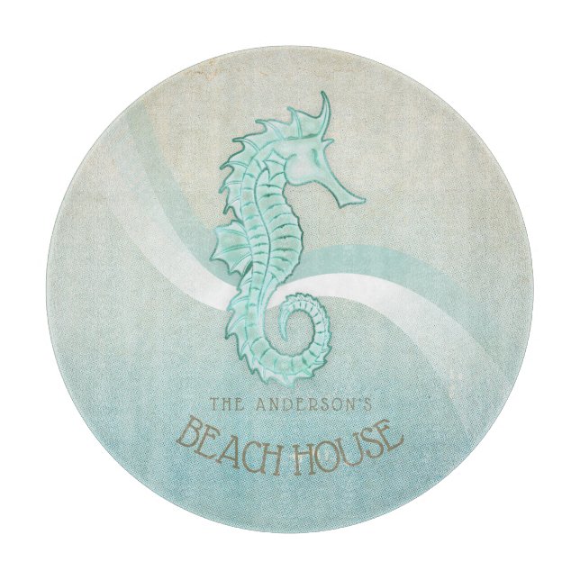 Beach House Seepferd Aqua Blue ID623 Schneidebrett (Vorderseite)