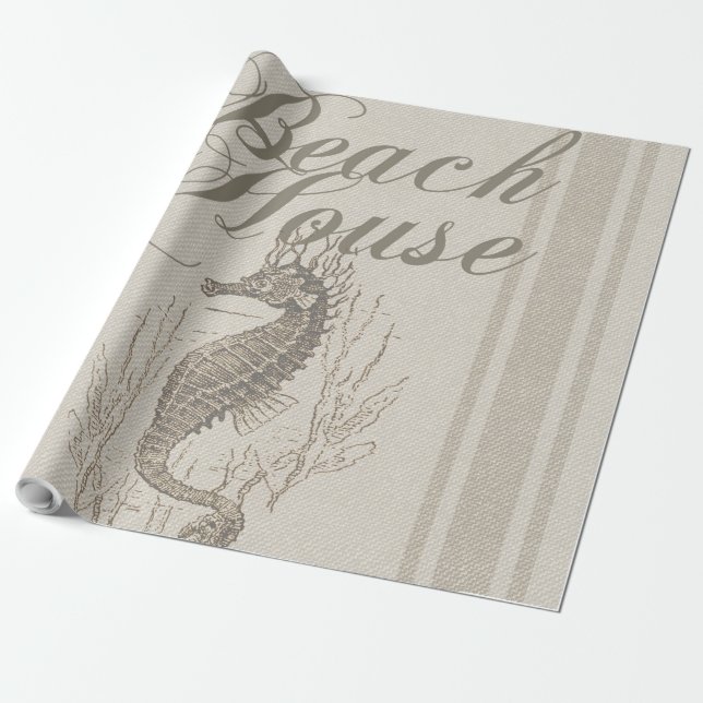 Beach House Seepferd Seashore Geschenkpapier (Ungerollt)