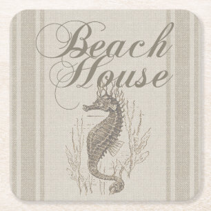 Beach House Seepferd Seashore Rechteckiger Pappuntersetzer