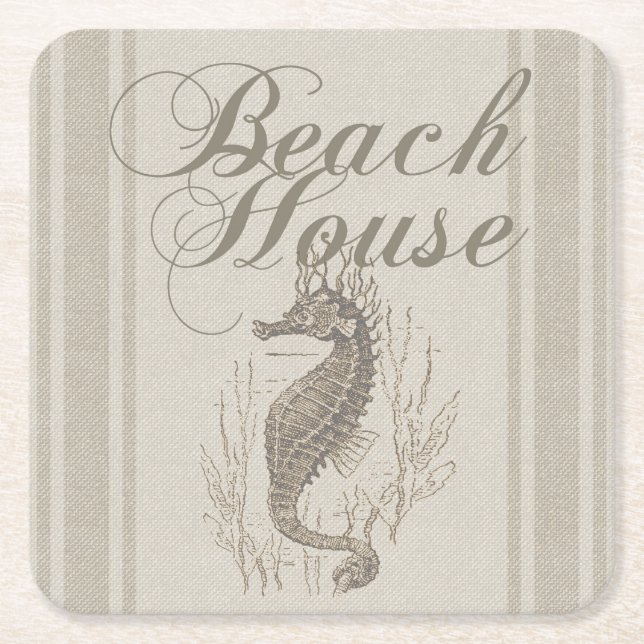 Beach House Seepferd Seashore Rechteckiger Pappuntersetzer (Vorderseite)