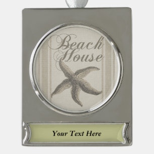 Beach House Starfish Seashore Banner-Ornament Silber