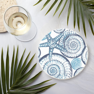 Beach House Starfish Shell Blue White Getränkeuntersetzer