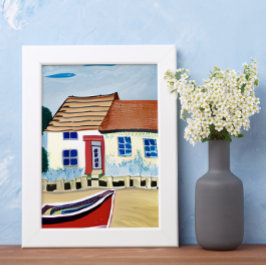 Beach House und Boat am Sandy Beach Poster