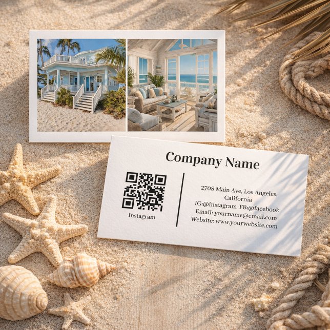 Beach House Vacation Rental Custom Picture QR Code Visitenkarte (Von Creator hochgeladen)