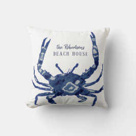 Beach House Willkommen Name Shibori Blue Crab Diam Kissen