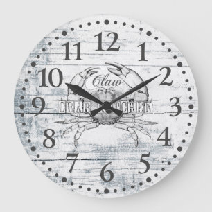 Beach House Wood Crab Küche Hütte Große Wanduhr