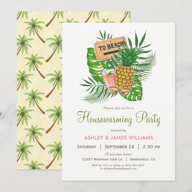 Beach Housewarming Party Einladung (Vorne/Hinten)
