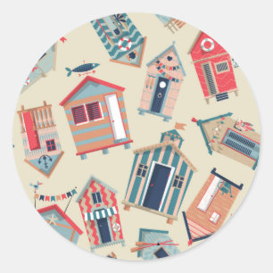 Beach Hut Pattern Runder Aufkleber