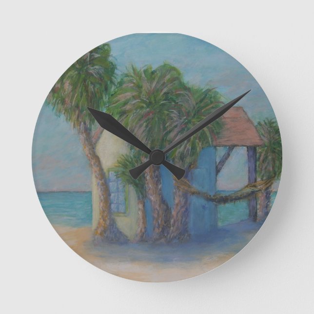 BEACH HUT Wall Clock Runde Wanduhr (Vorderseite)