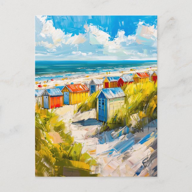 Beach Huts by the Sea in Holland Painting Postkarte (Vorderseite)