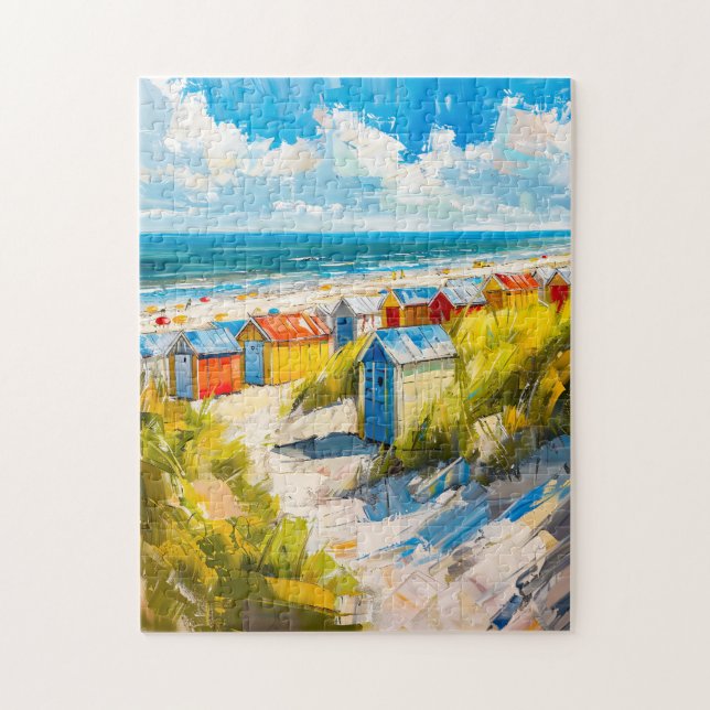 Beach Huts by the Sea in Holland Painting Puzzle (Vertikal)