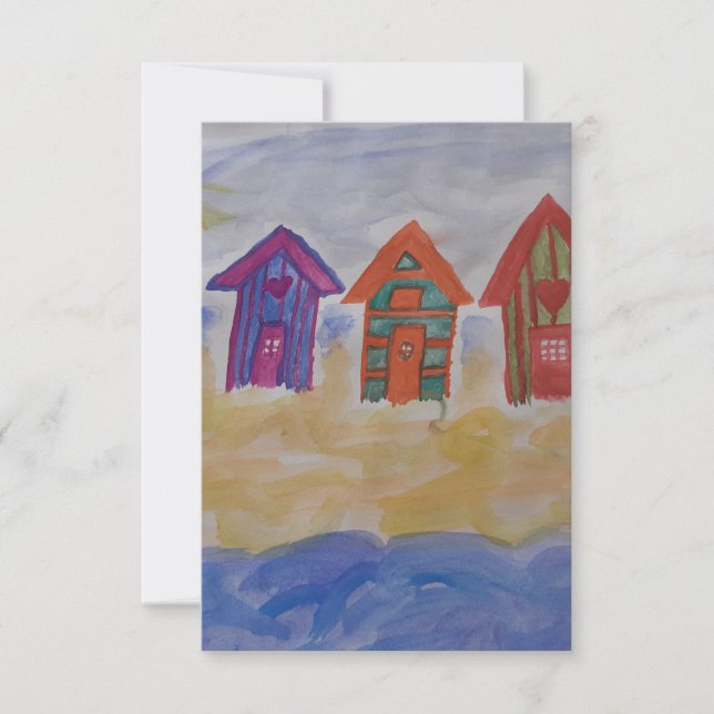 Beach Huts Flat Greeting Card Karte (Vorderseite)