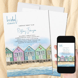 Beach Huts Watercolor Ocean Front Brautparty Einladung