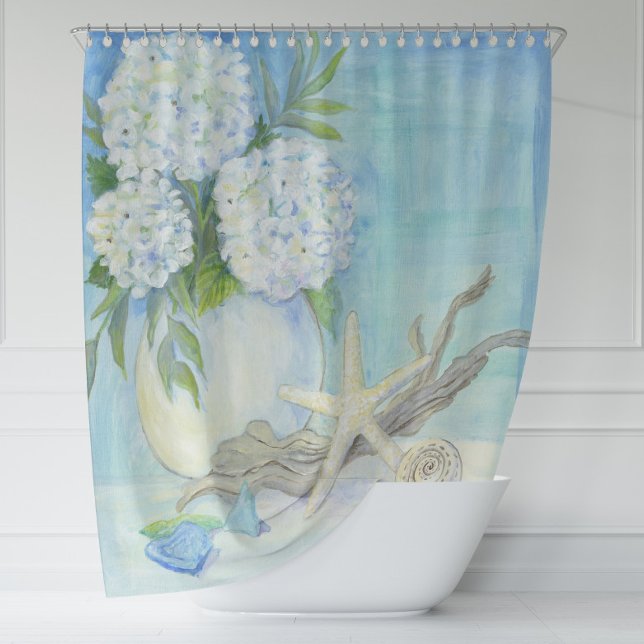 Beach Hütte Seashell Starfish w Sea Gloral Duschvorhang (Von Creator hochgeladen)