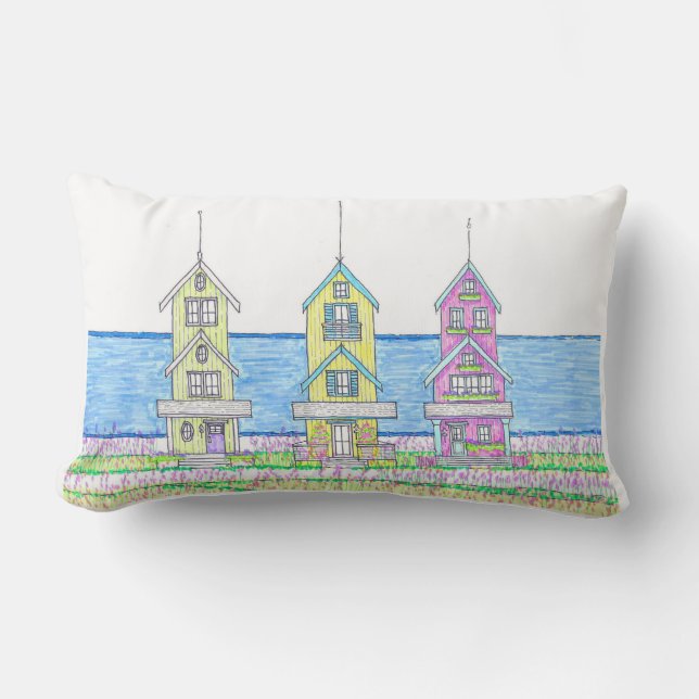 Beach Hütte Trio 2 Gelbes Lumbalkissen Kissen Für Draußen (Vorderseite)