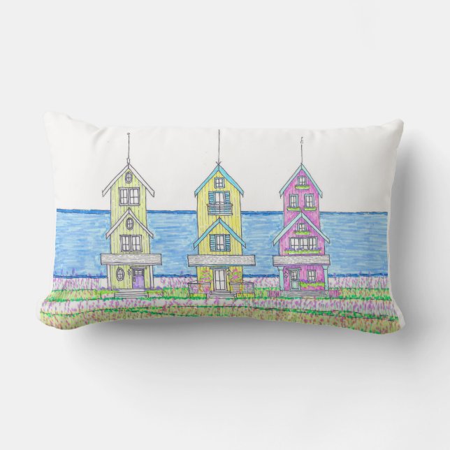 Beach Hütte Trio 2 Lumbar Kissen; Turqoise Kissen Für Draußen (Vorderseite)