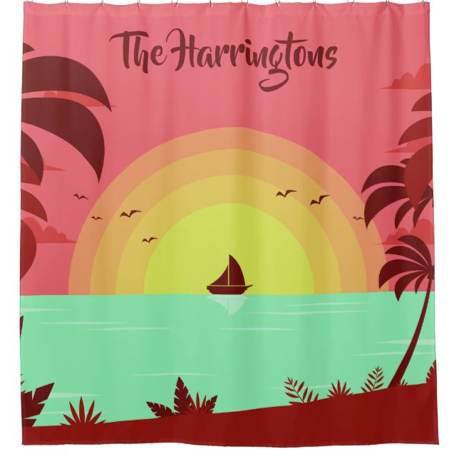 Beach Illustration individuelle Name Duschvorhang (Vorderseite)