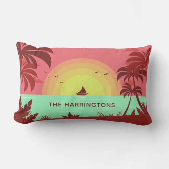 Beach Illustration individuelle Name werfen Kissen Für Draußen (Vorderseite)