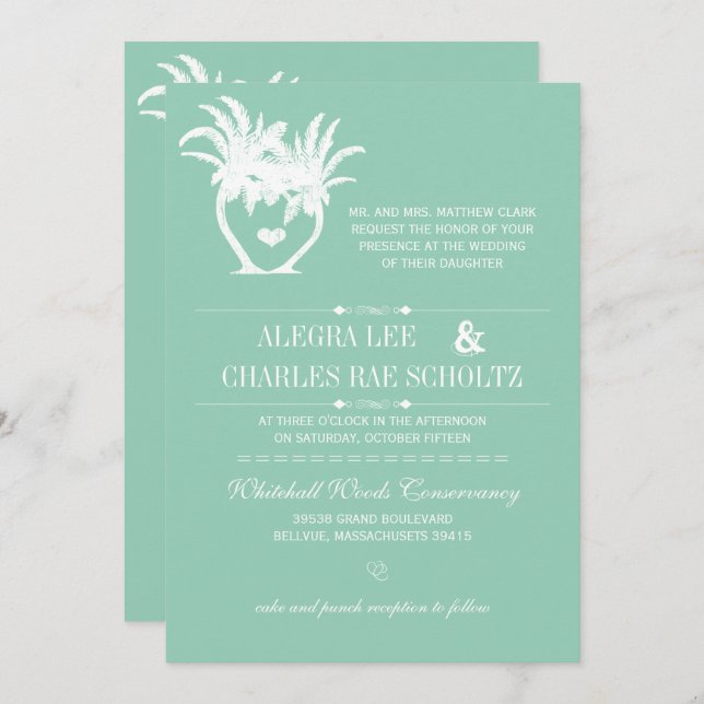 Beach Jade Green Palm Tree Zielhalkboard Einladung (Vorne/Hinten)