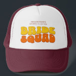 Beach Junggeselinnen-Abschied Bride Squad Bridesma Truckerkappe<br><div class="desc">Lassen Sie sich mit diesem atemberaubenden Retro-Junggeselinnen-Abschied personalisierte Produkte von Ihrem bevorstehenden Junggeselinnen-Abschied verzaubern. Ob Sie einen Ausflug am Strand, einen Mädchenurlaub oder einen Urlaub mit den besten Freunden feiern, diese maßgeschneiderte Junggeselinnen-Abschied-Merchandise ist die perfekte Ergänzung zu Ihrem unvergesslichen Aufenthalt. Fügen Sie Ihrem Junggeselinnen-Abschied-Souvenir eine persönliche Touch mit benutzerdefinierten Textoptionen...</div>