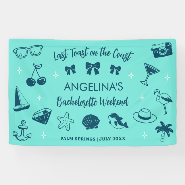 Beach Junggeselinnen-Abschied Coastal Doodle Art Banner (Horizontal)