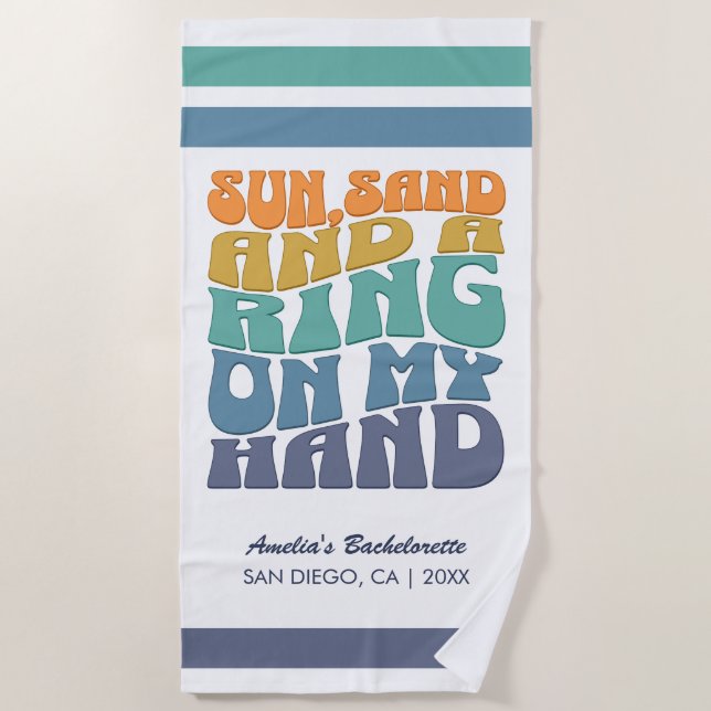 Beach Junggeselinnen-Abschied Groovy Retro Beach B Strandtuch (Vorderseite)